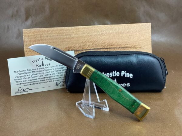 Trestle Pine Knives Gunflint ~ Curly Green Maple Handle knives for sale